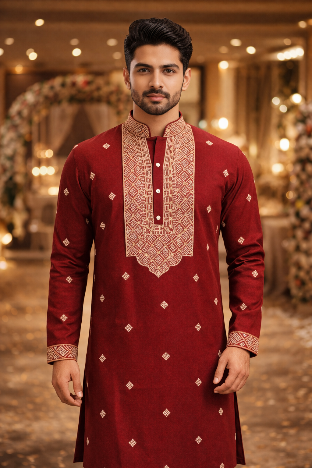 Maroon Embroidered Kurta