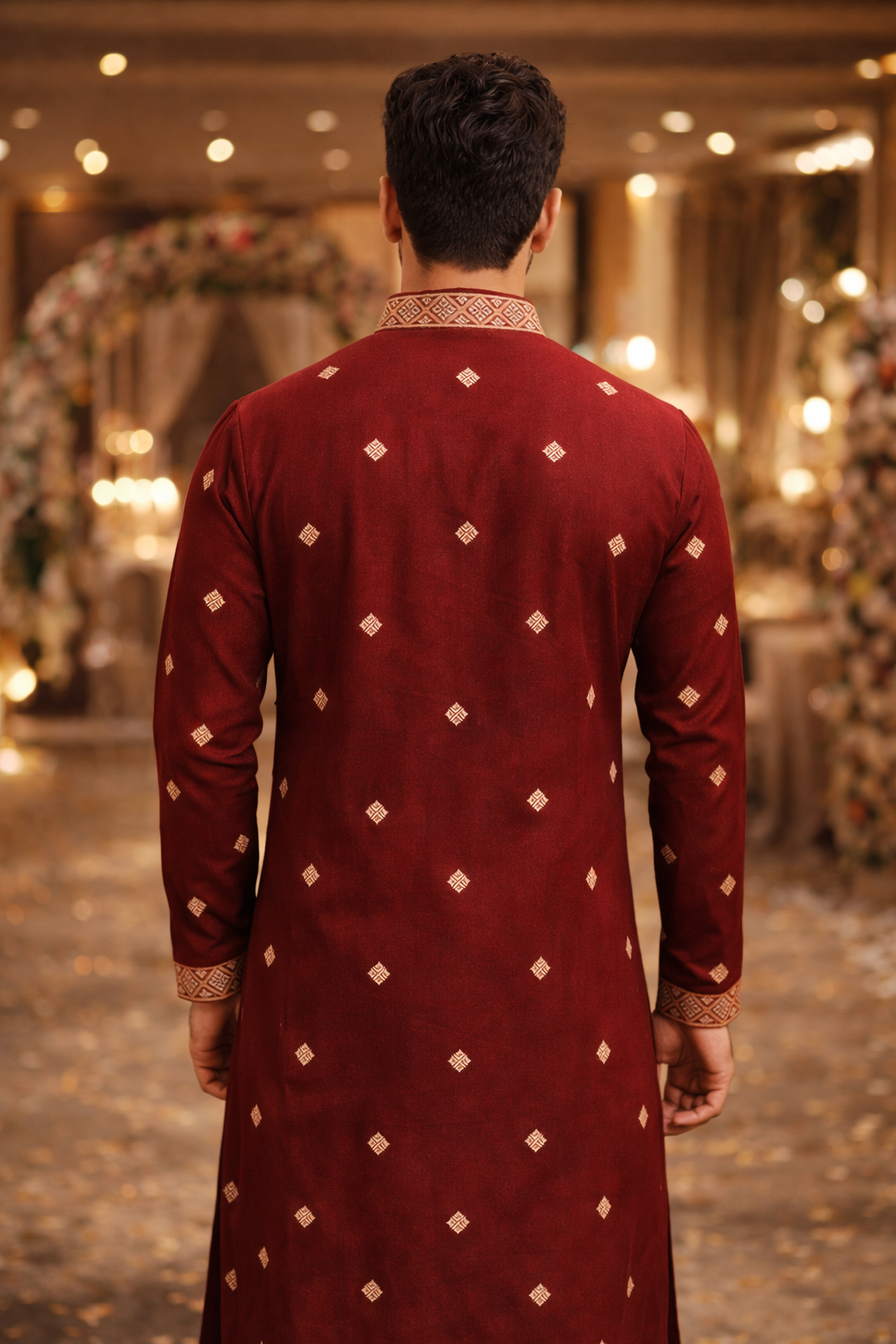 Maroon Embroidered Kurta