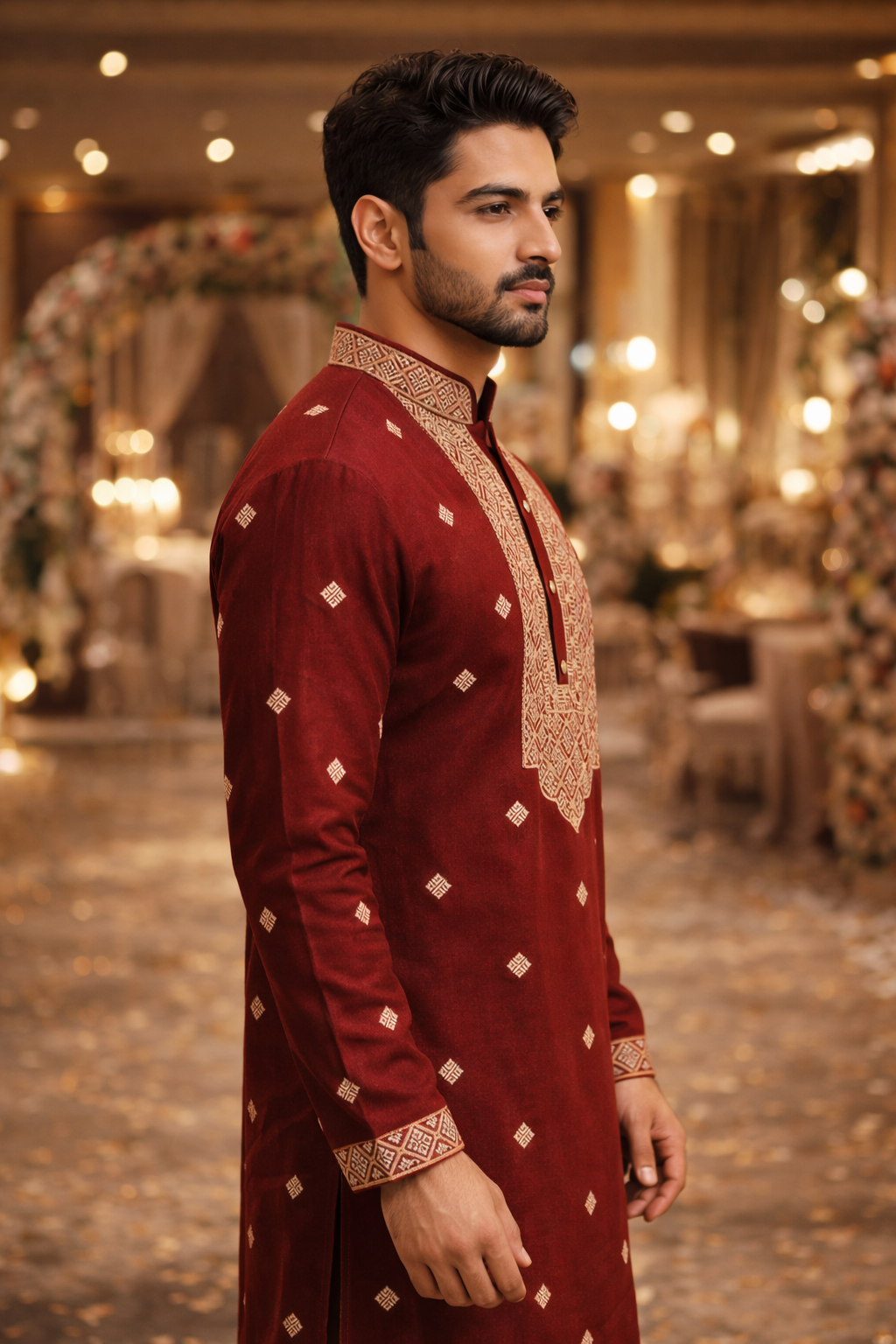 Maroon Embroidered Kurta