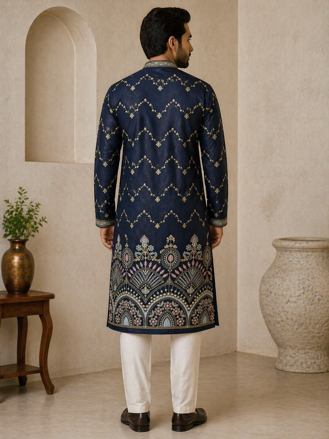 Navy Blue Zari Embroidered Kurta