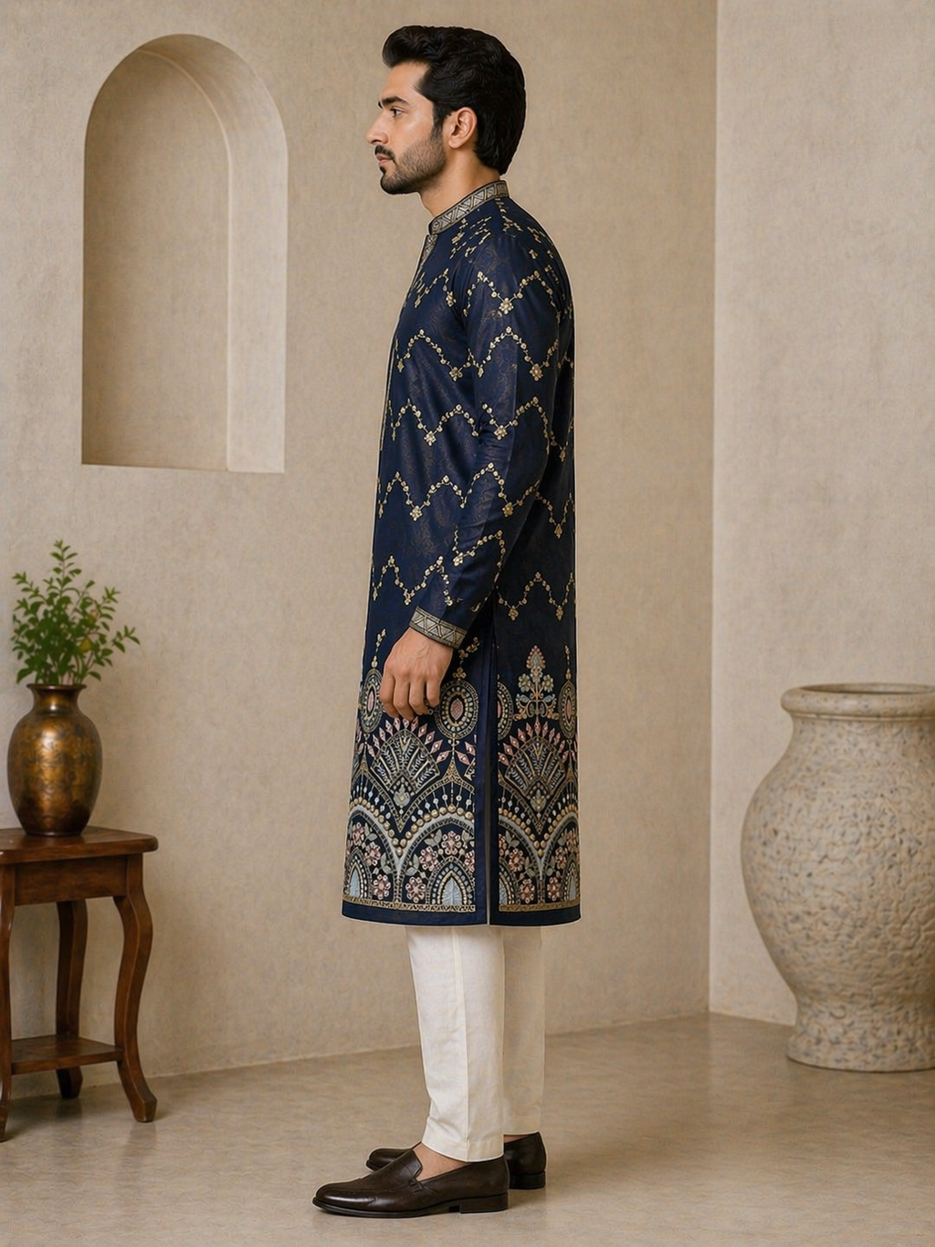 Navy Blue Zari Embroidered Kurta