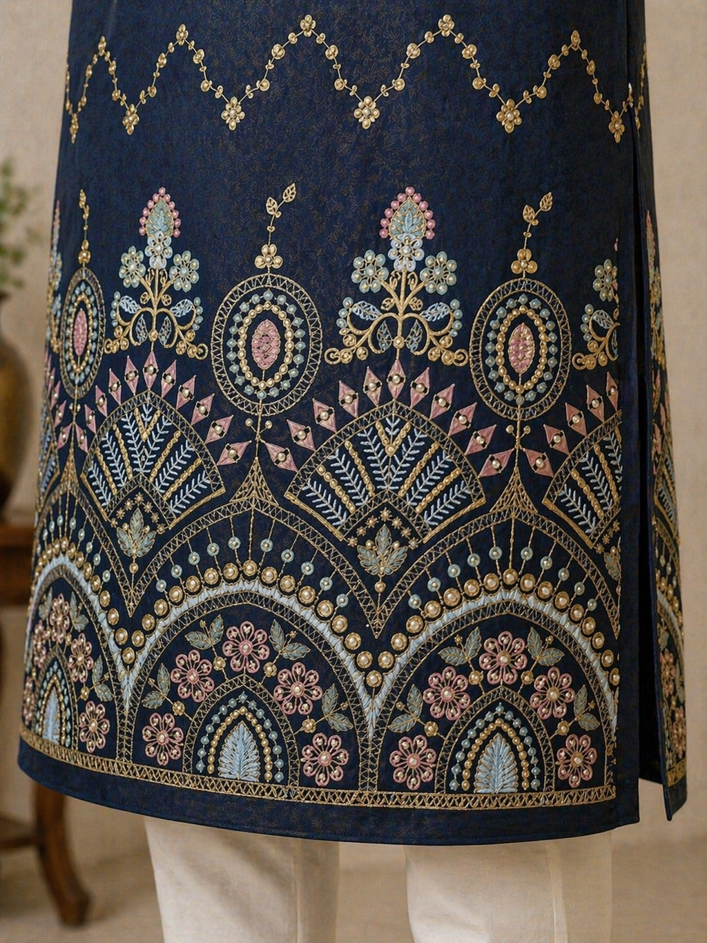 Navy Blue Zari Embroidered Kurta