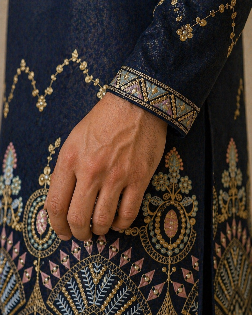 Navy Blue Zari Embroidered Kurta