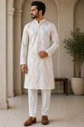 Off-White Iridescent Abstract Printed Satin Kurta