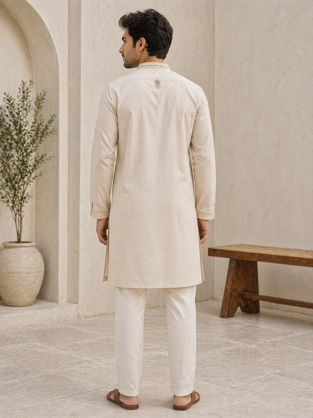 Cream Mughal Bird & Floral Embroidered Og Armani Kurta