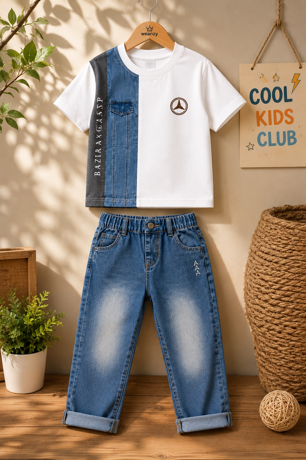 Boys Mercedes print t-shirt flat lay