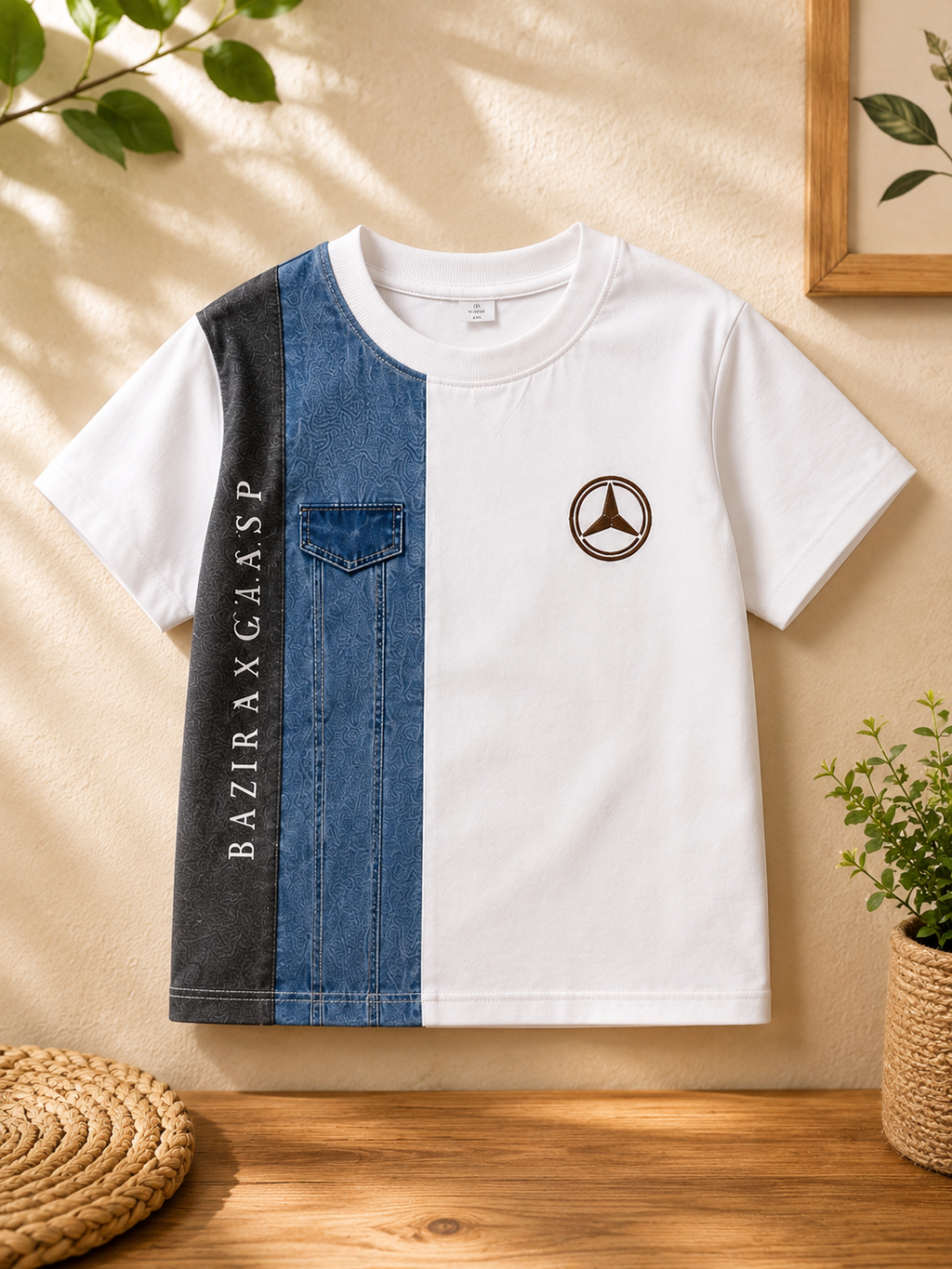 Boys Mercedes t-shirt and denim jeans set flat lay