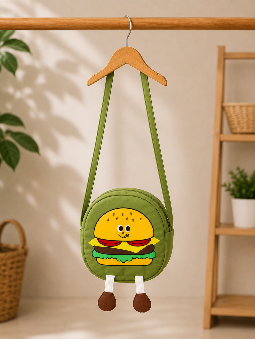 Boys burger character round sling bag on hanger