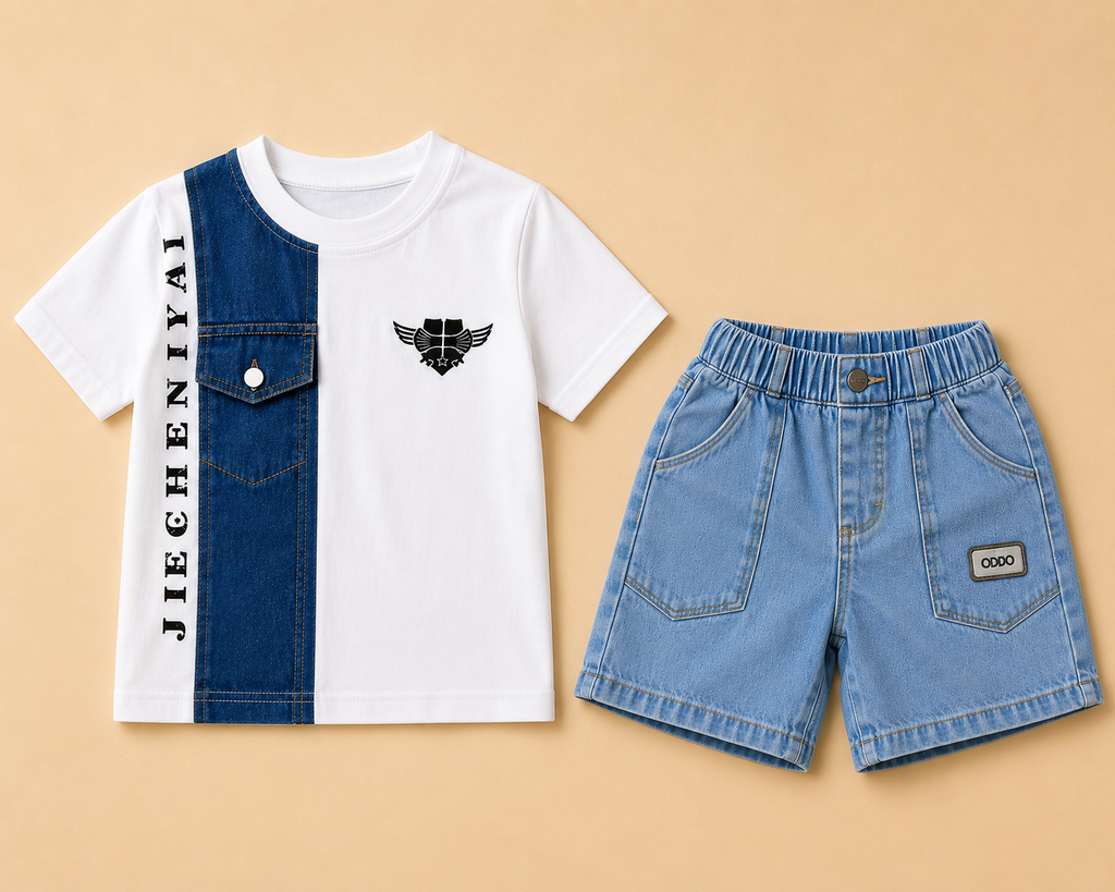 Boys Denim Half Sleeve T-Shirt & Shorts Set