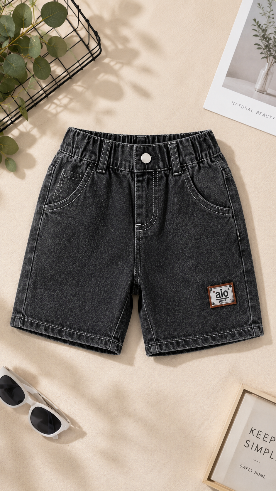 Boys Black Denim Graphic T-Shirt & Shorts Set