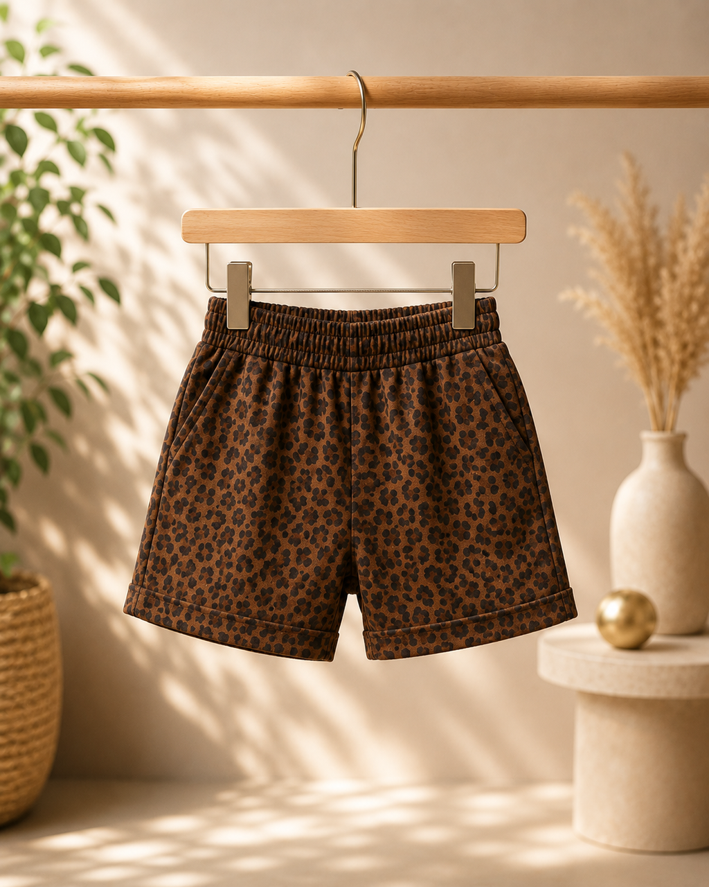 Girls Cute Cat Leopard Print T-Shirt & Shorts Set
