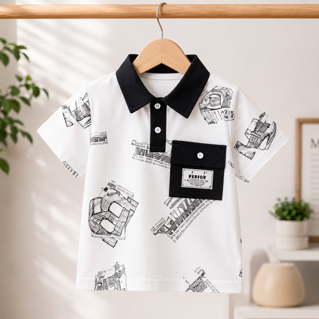 Boys Graphic Polo T-Shirt & Denim Shorts Set