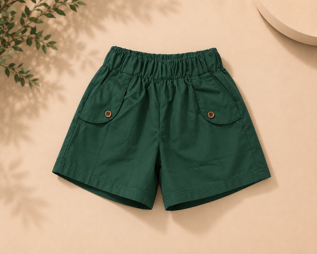 Girls Peter Pan Collar Top & Green Shorts Set