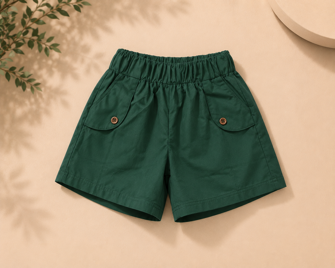 Girls Peter Pan Collar Top & Green Shorts Set