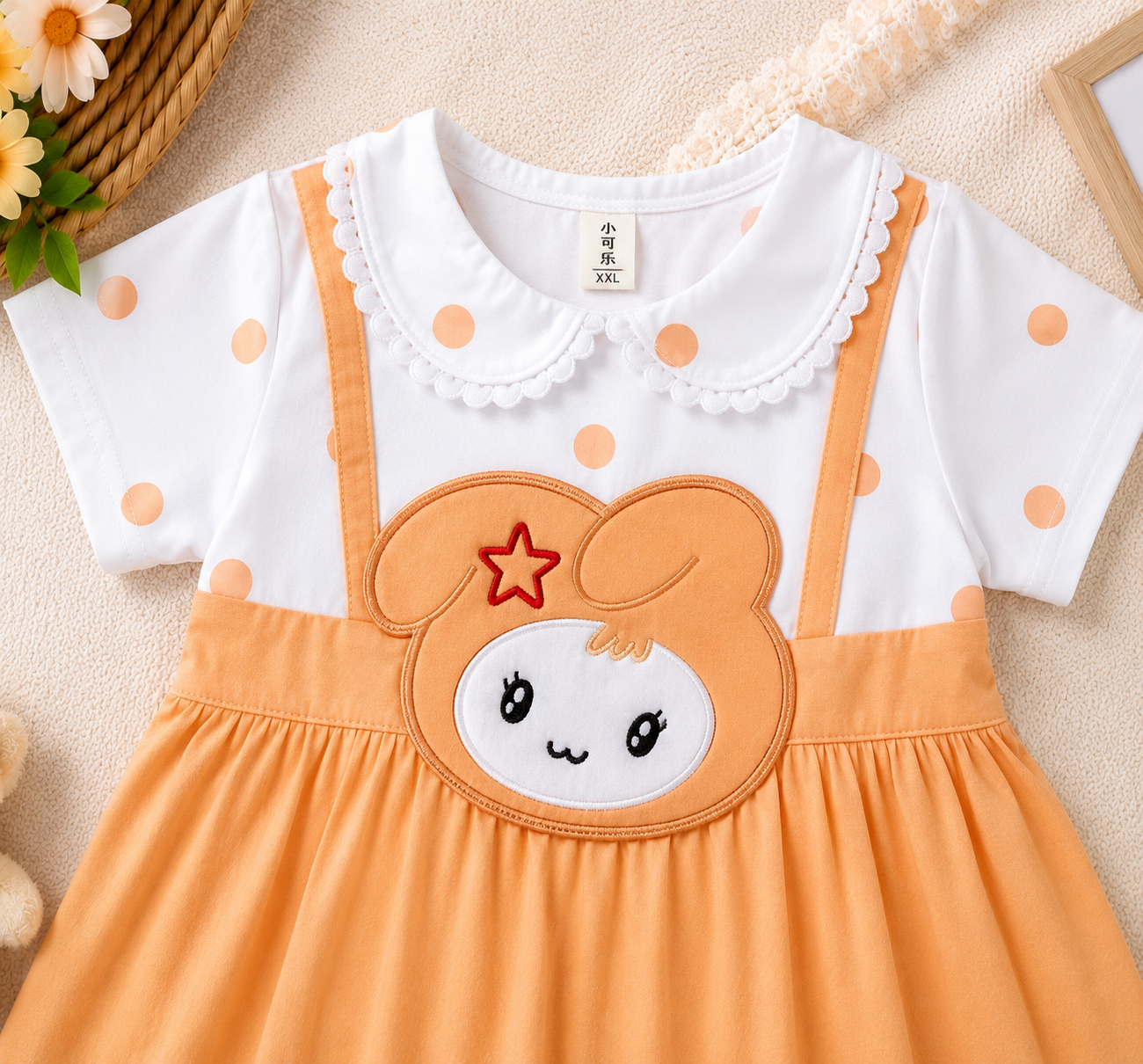 Girls Polka Dot Bunny Appliqué Dress