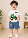 Boys Build Tractor T-Shirt & Hard Work Denim Shorts Set