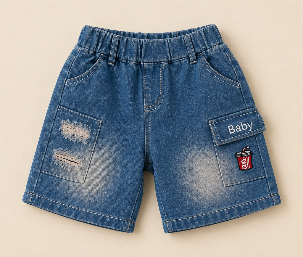 Boys Cool Duck Sage Green T-Shirt & Ripped Cargo Denim Shorts Set