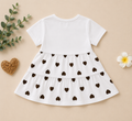 Girls White Heart Print Tiered Dress with 3D Heart Appliqué