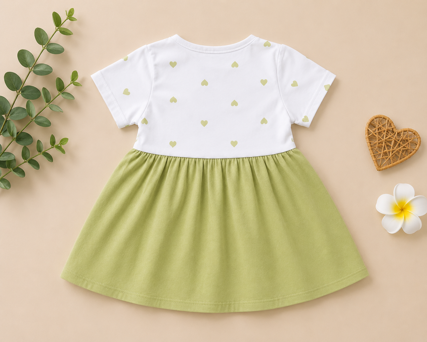 Girls Sage Green Min Min Bunny Ear Dress with Heart Print Top