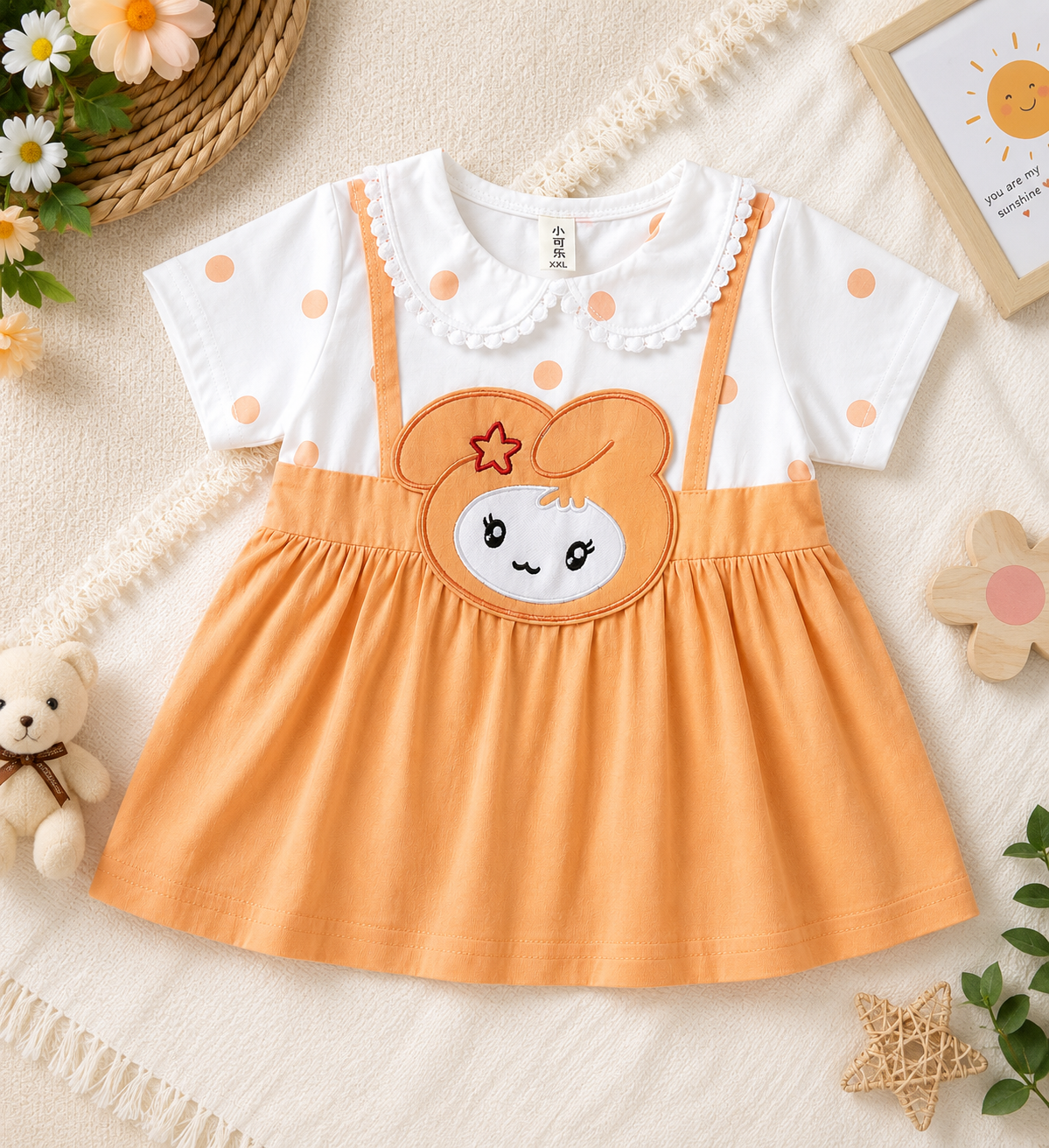 Girls Polka Dot Bunny Appliqué Dress