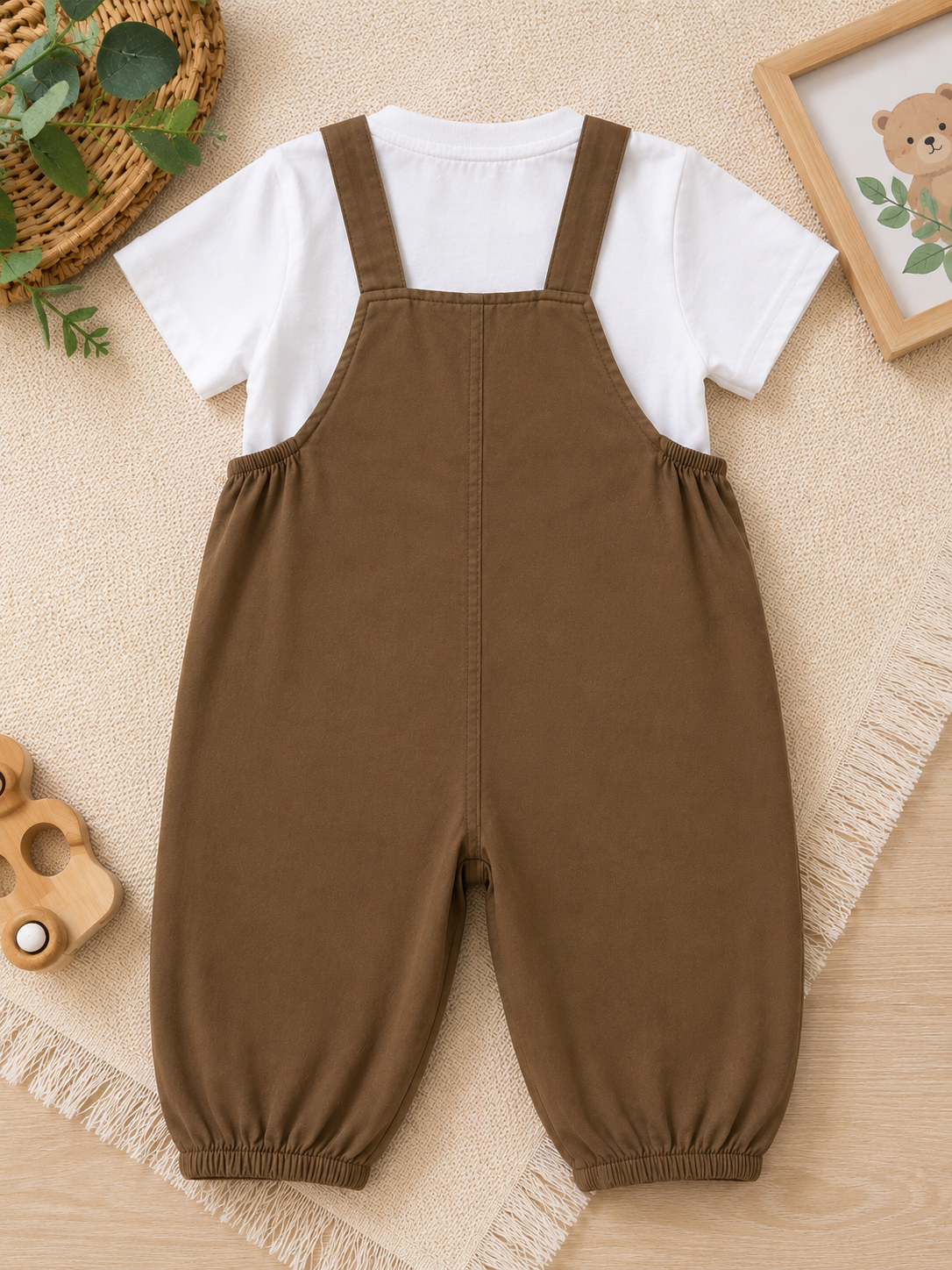 Boys Puppy Appliqué T-Shirt & Brown Dungaree Set