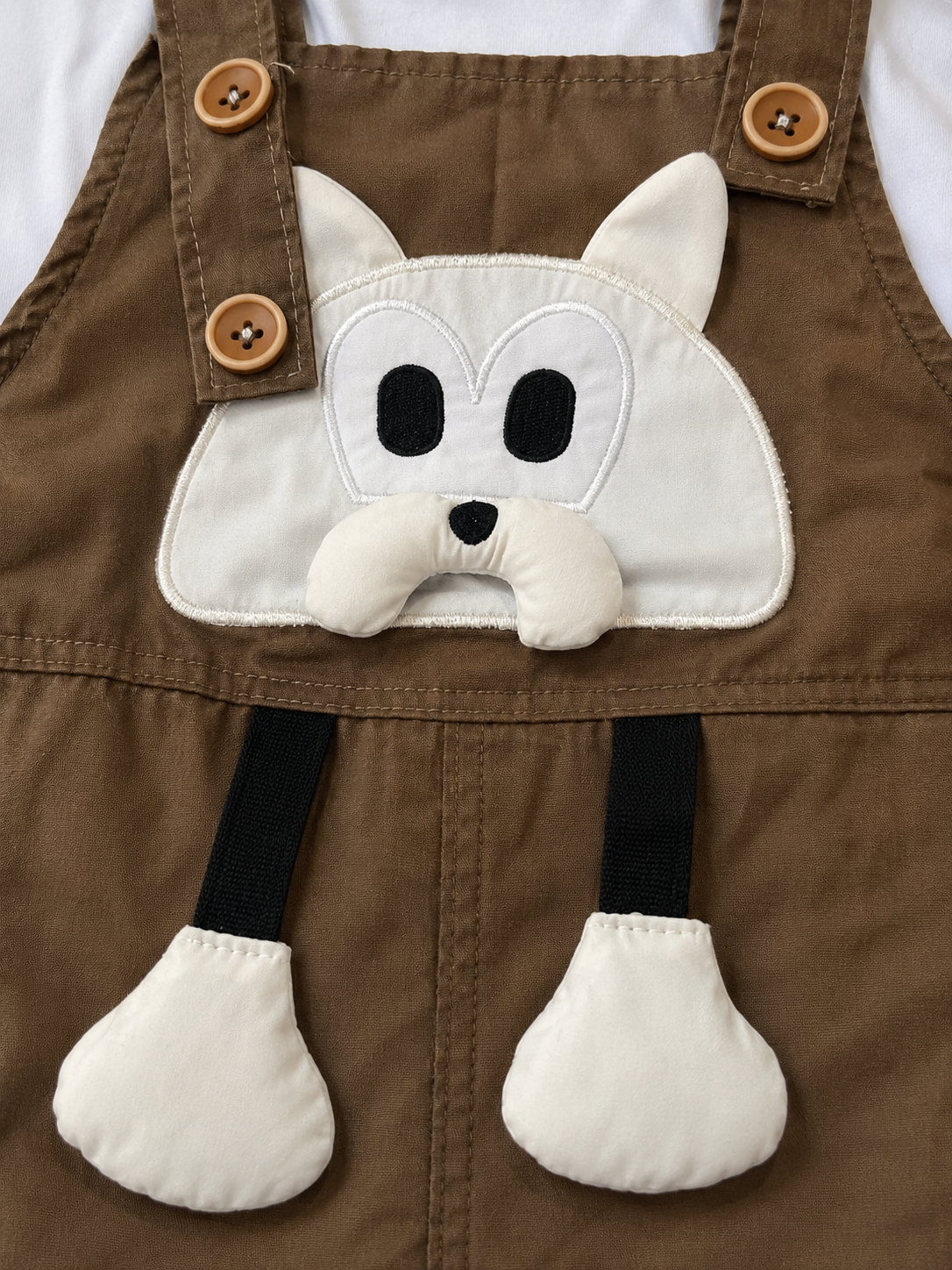 Boys Puppy Appliqué T-Shirt & Brown Dungaree Set