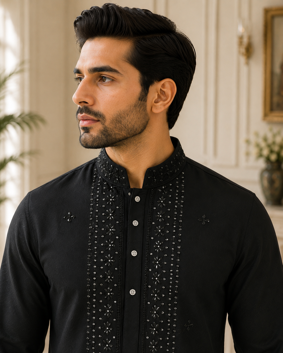 Black Embroidered Rayon Cotton Kurta Set