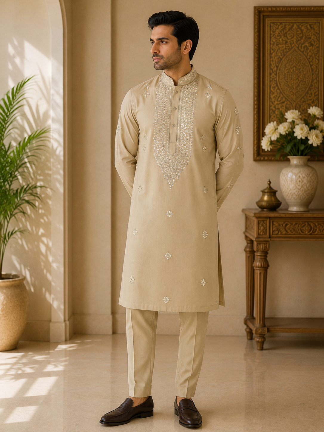 Rayon Cotton Kurta Set - Cream