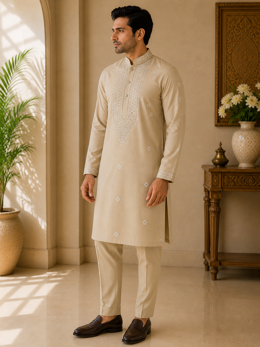 Rayon Cotton Kurta Set - Cream