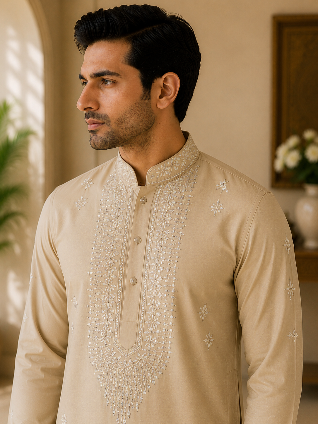 Rayon Cotton Kurta Set - Cream