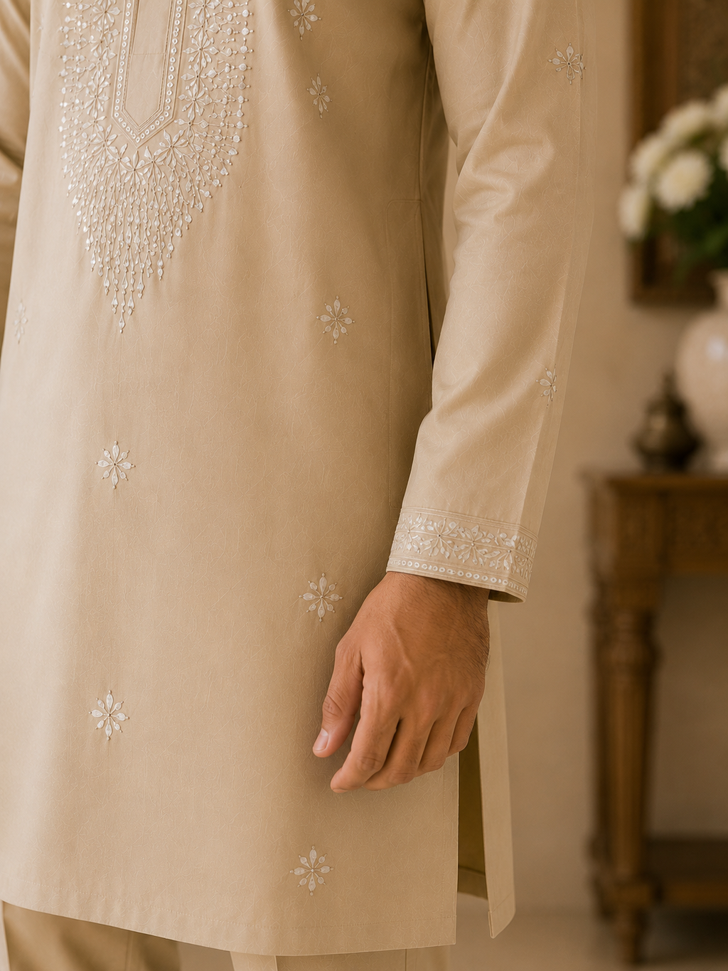 Rayon Cotton Kurta Set - Cream